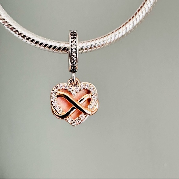 NEW Authentic Pandora 2tone Sparkling Infinity Heart Dangle Charm - Picture 2 of 7
